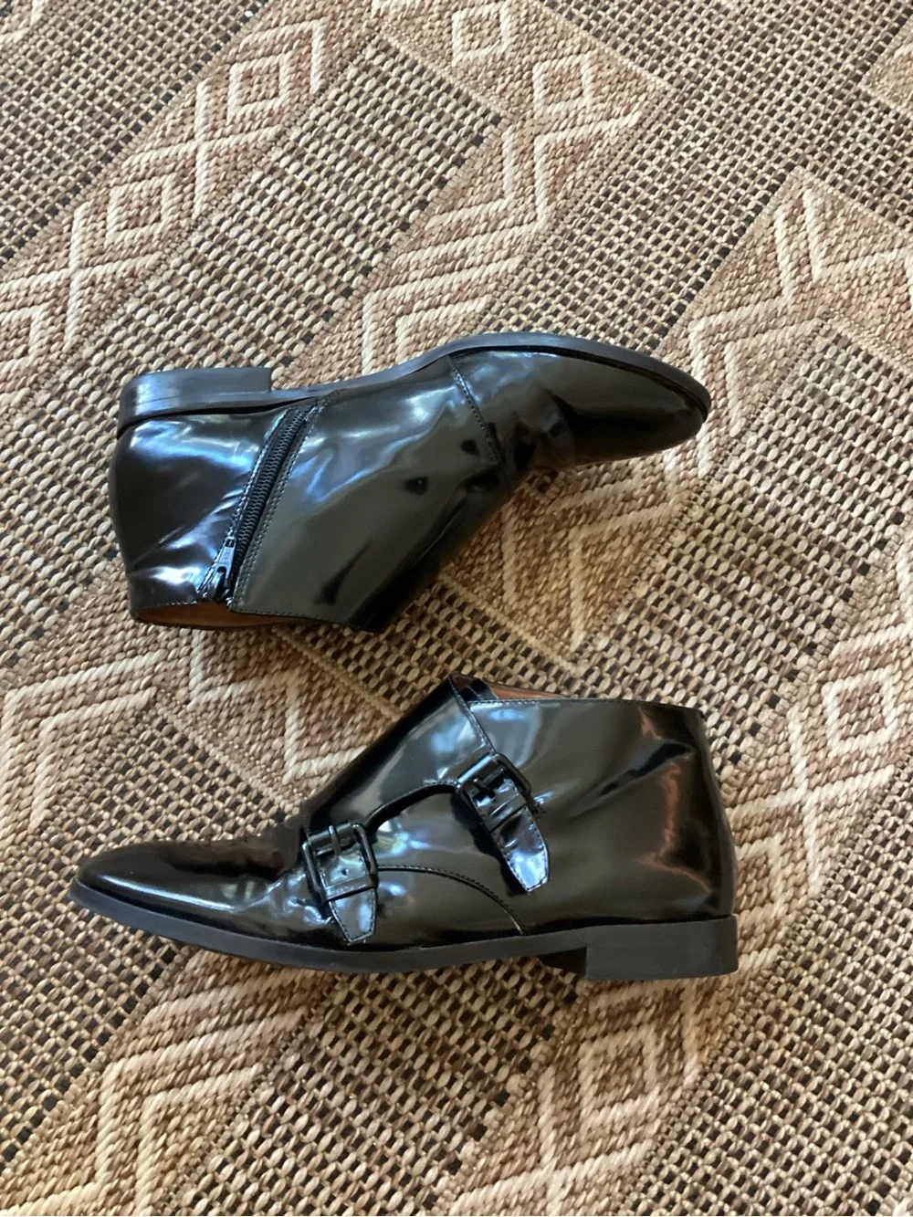GENTLE SOULS Black Patent Canary Monk Strap Low Bootie Size 9